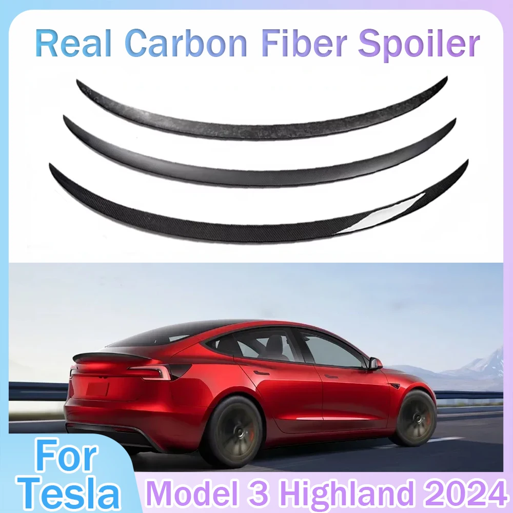 

Real Carbon Fiber Spoiler For Tesla Model 3 Highland 2024 Original Rear Trunk Wings High-performance Car Accessories New