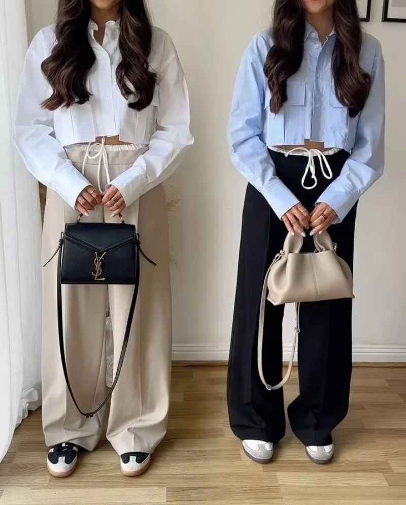

New spring and autumn fashion all-match short long-sleeved casual shirt European and American cross-border women's clothing