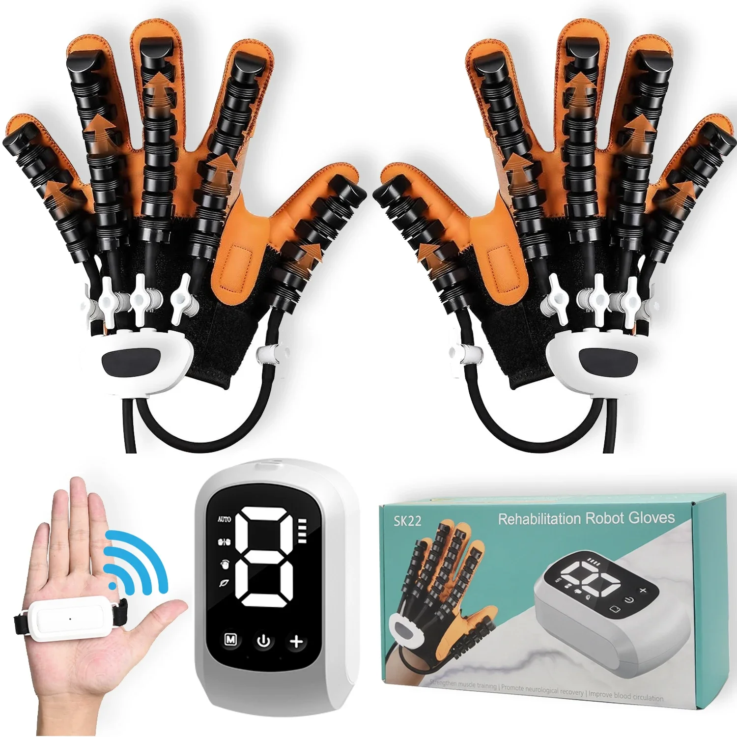 

Portable 2400mAh Rechargeable Finger Training Robot Glove- 4 Modes 9 Levels Adjustable- Universal for Left Right Hands