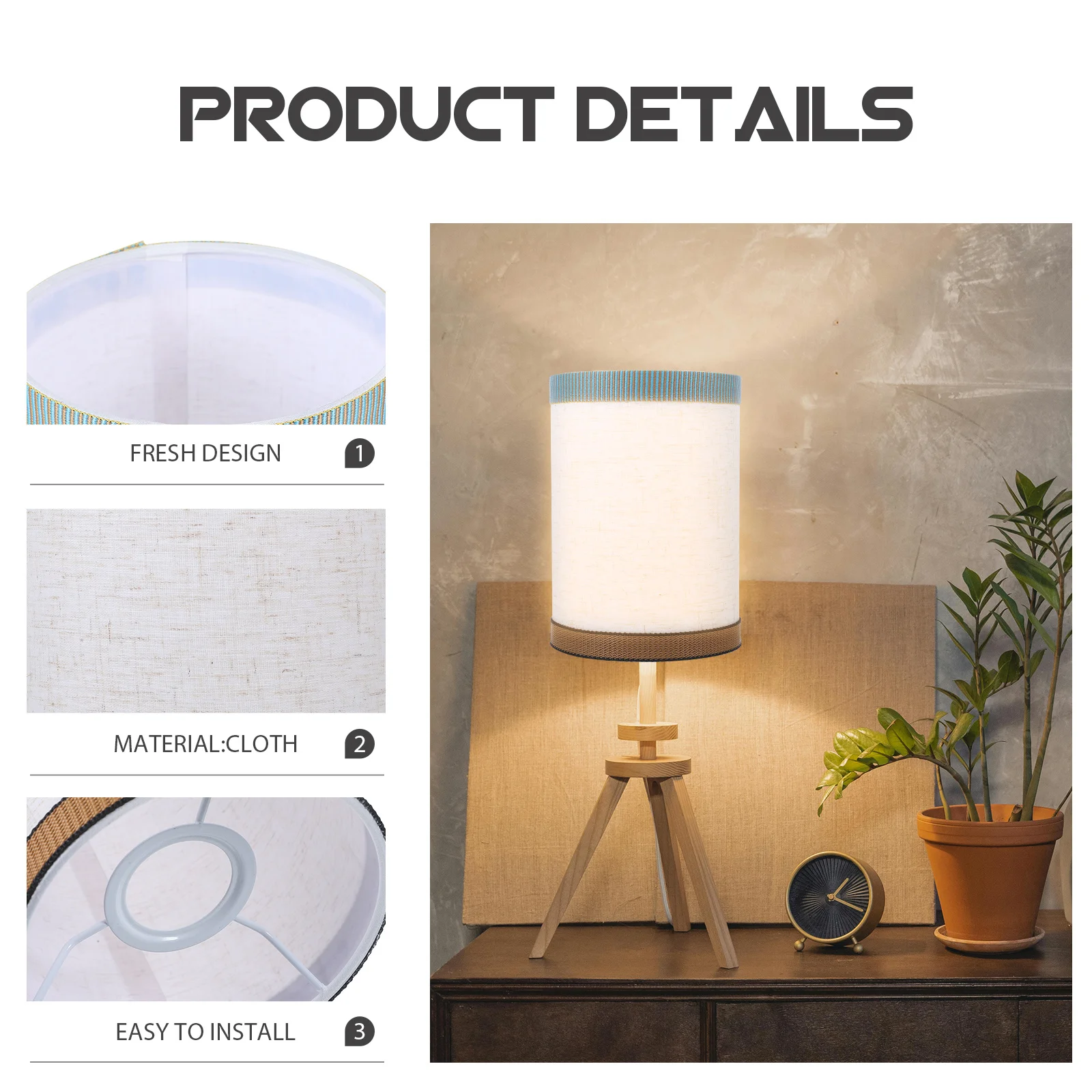 

1pc Straight Cylinder Lamp Shade Fabric Table Floor Desk Lamp Cover Bedside Light Shade Replacement | Modern Household