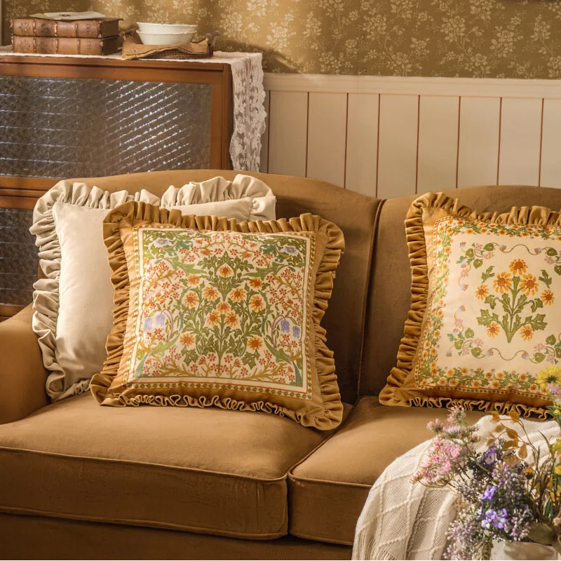 Luxury Short Plush Pillow Cover Apply To Dakimakura Backrest French Retro Pastoral Style Home Decor Items Floral Pattern 45x45