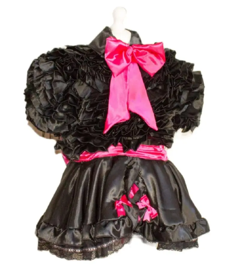 

Gothic New Style Hot Selling French Sexy Sissy Black Red Ruffled Bow Ruffled Dress Maid Costume Customization