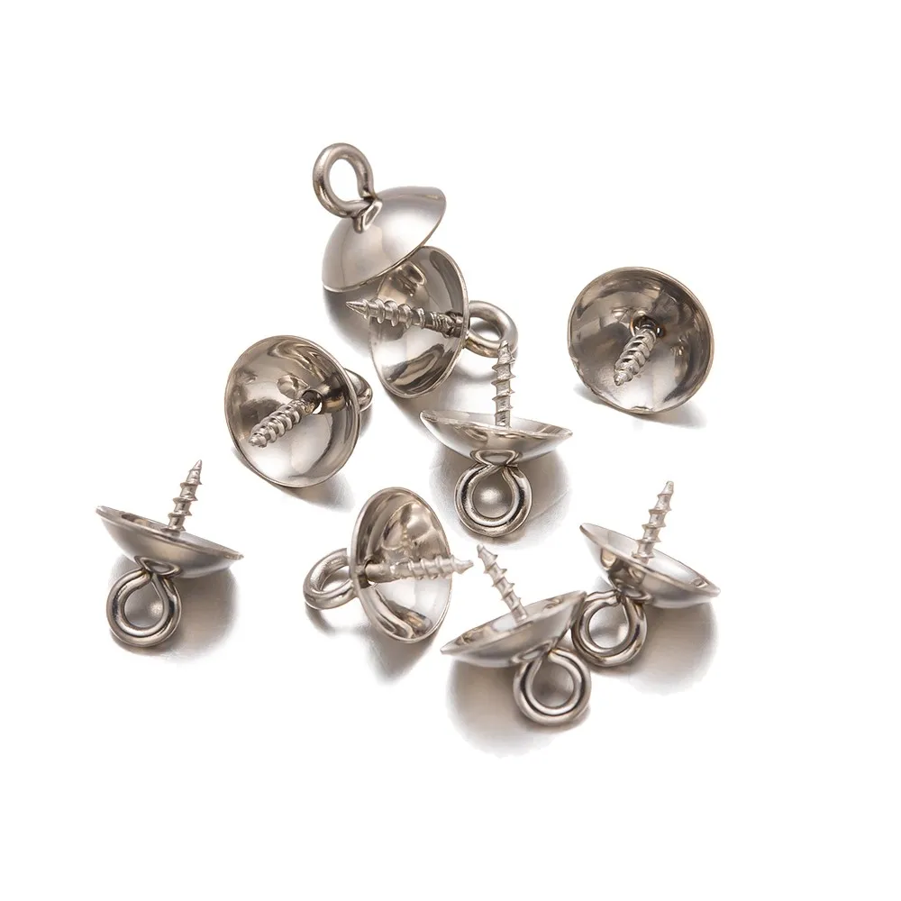 20 قطعة 4/5/6/8 مللي متر الفولاذ المقاوم للصدأ المسمار العين دبوس اللؤلؤ نهاية قبعات أعلى حفر قلادة موصل DIY بها بنفسك صنع المجوهرات اكسسوارات #1