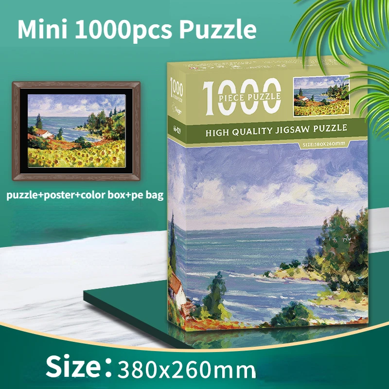 Mini Jigsaw Puzzle 1000 Pieces for Adults Kids Sunflower Field Puzzle Toy Family Game Famous World Oil Painting Home Decoration