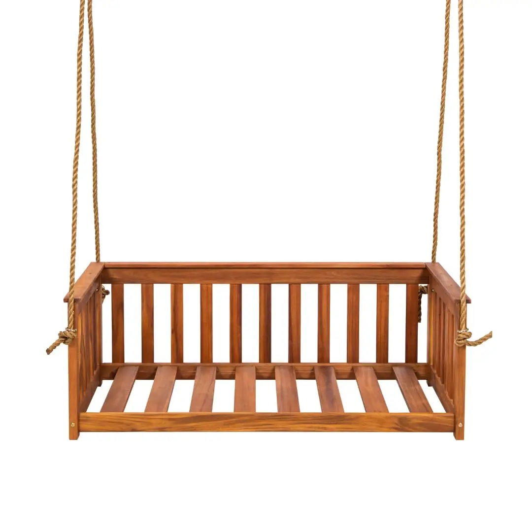 

Charleston Outdoor Daybed Swing with Ropes - Crib Size Porch Swing Bed Made from Acacia Wood in Natural Finish, Customized