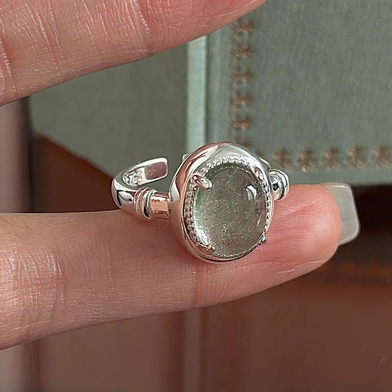 

[Cciris.Com] S925 Silver Phantom Quartz Ring Japanese Vintage Minimalist Hypoallergenic Wholesale Stacking Jewelry for Women