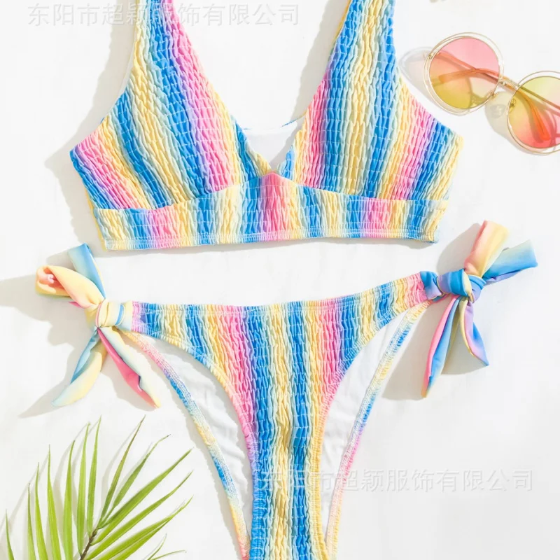 Special Offer Sexy Printed Multicolor Cable Striped Sexy Bikini Swimsuit Hot New StylebikiniSwimwear