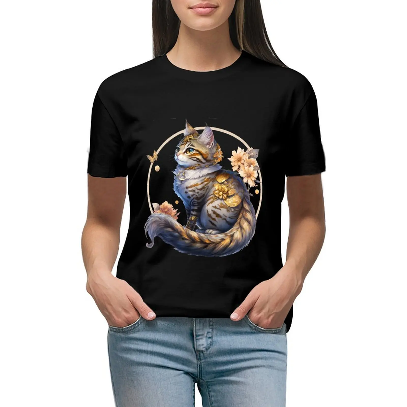 

tabby cat T-shirt vintage clothes cute clothes plus size tops tight shirts for Women