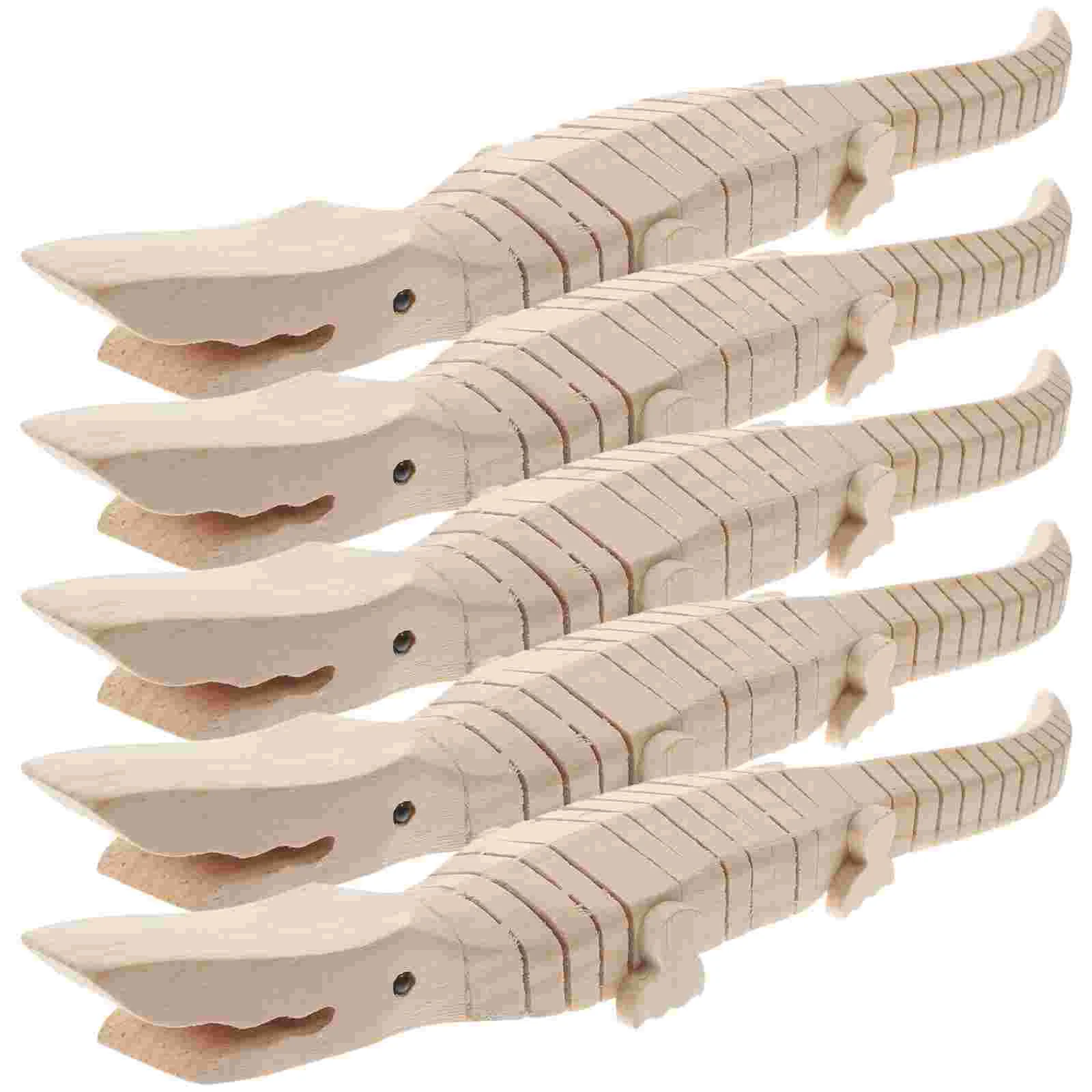 5 Pcs Unfinished Wood Toy Realistic Crocodile Plaything Kids Toys Students DIY Animal Wooden Wiggle Handcraft Accessory Model