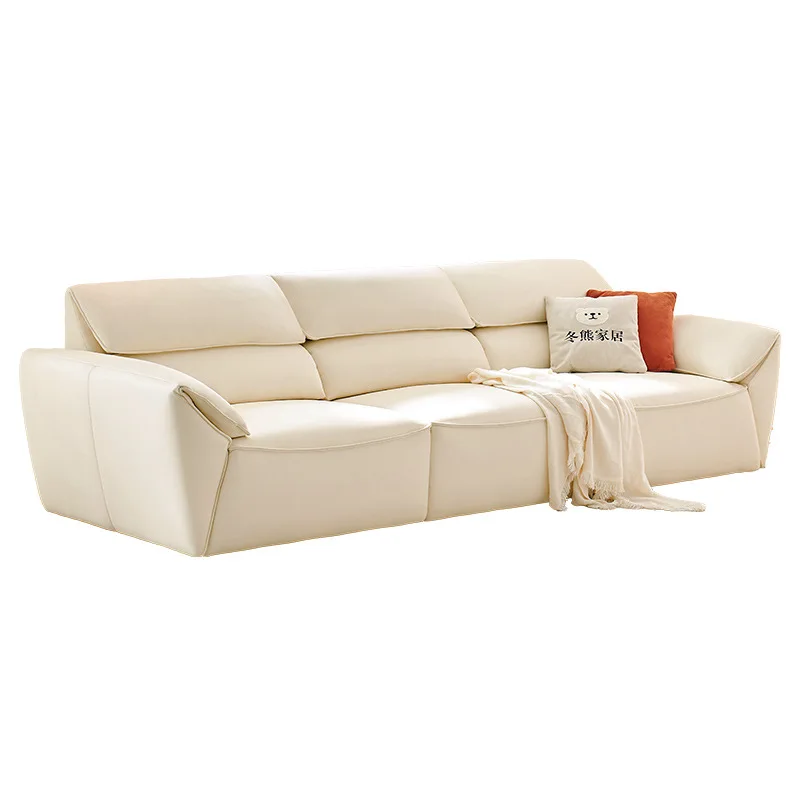 

French cream electric smart leather sofa modern simple small apartment electric retractable functional leather sofa
