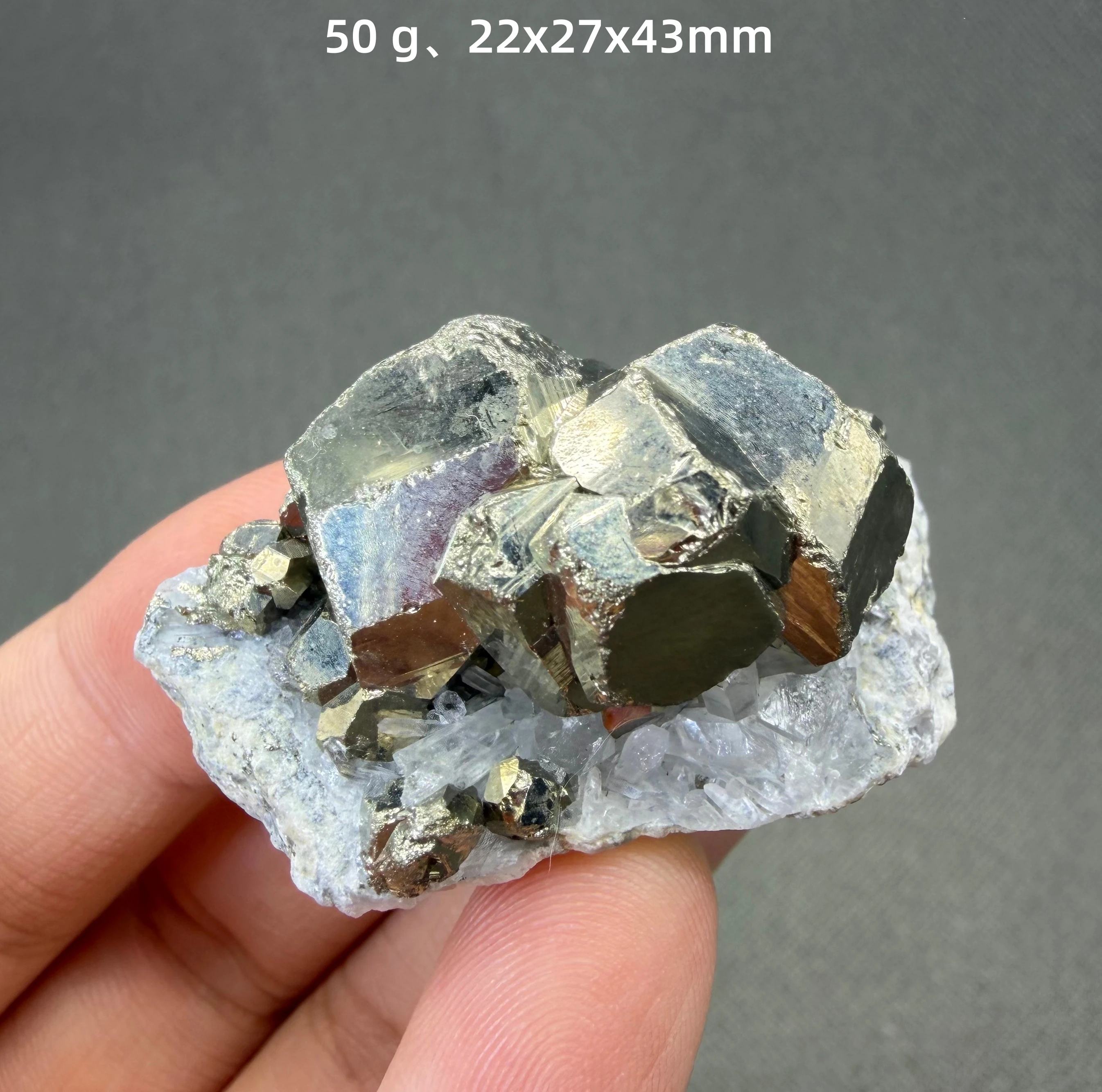 Natural Polyhedral Pyrite with Quartz mineral specimen + healing quartz crystals and stones rock view 3