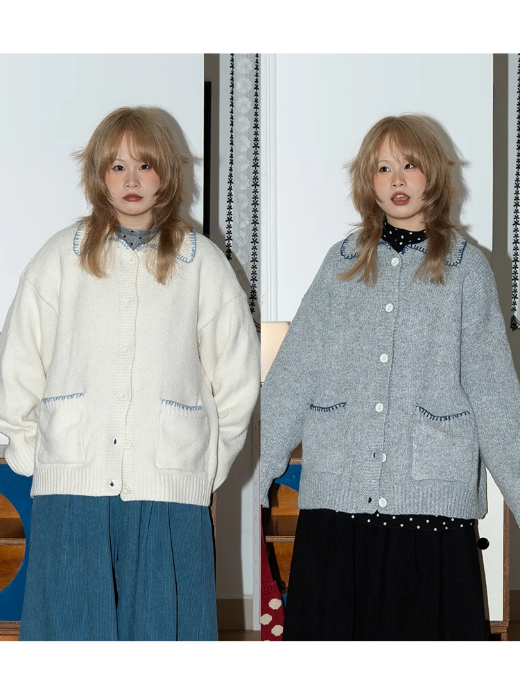 

Ретро-свитер в японском стиле с крупным воротником, теплый, в стиле колор-блок, осенне-зимний топ, женская модная верхняя одежда