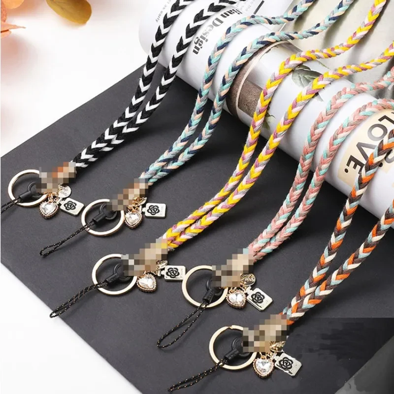 Colorful Wool Knitted Hanging Rope for Mobile Phone, Small Fragrant Style, Long Neck Hanging, Chest Tag, Card Case