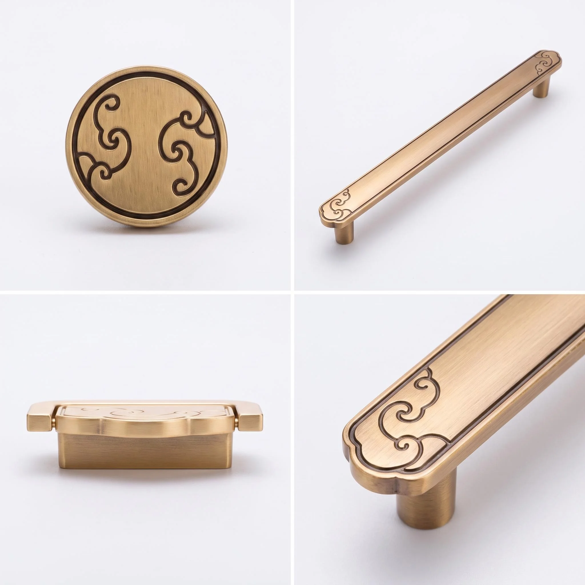 New Chinese Auspicious Cloud Cabinet Handle Vintage Brass Champagne Gold Zinc Alloy Pulls Wardrobe Drawer Home Decoration