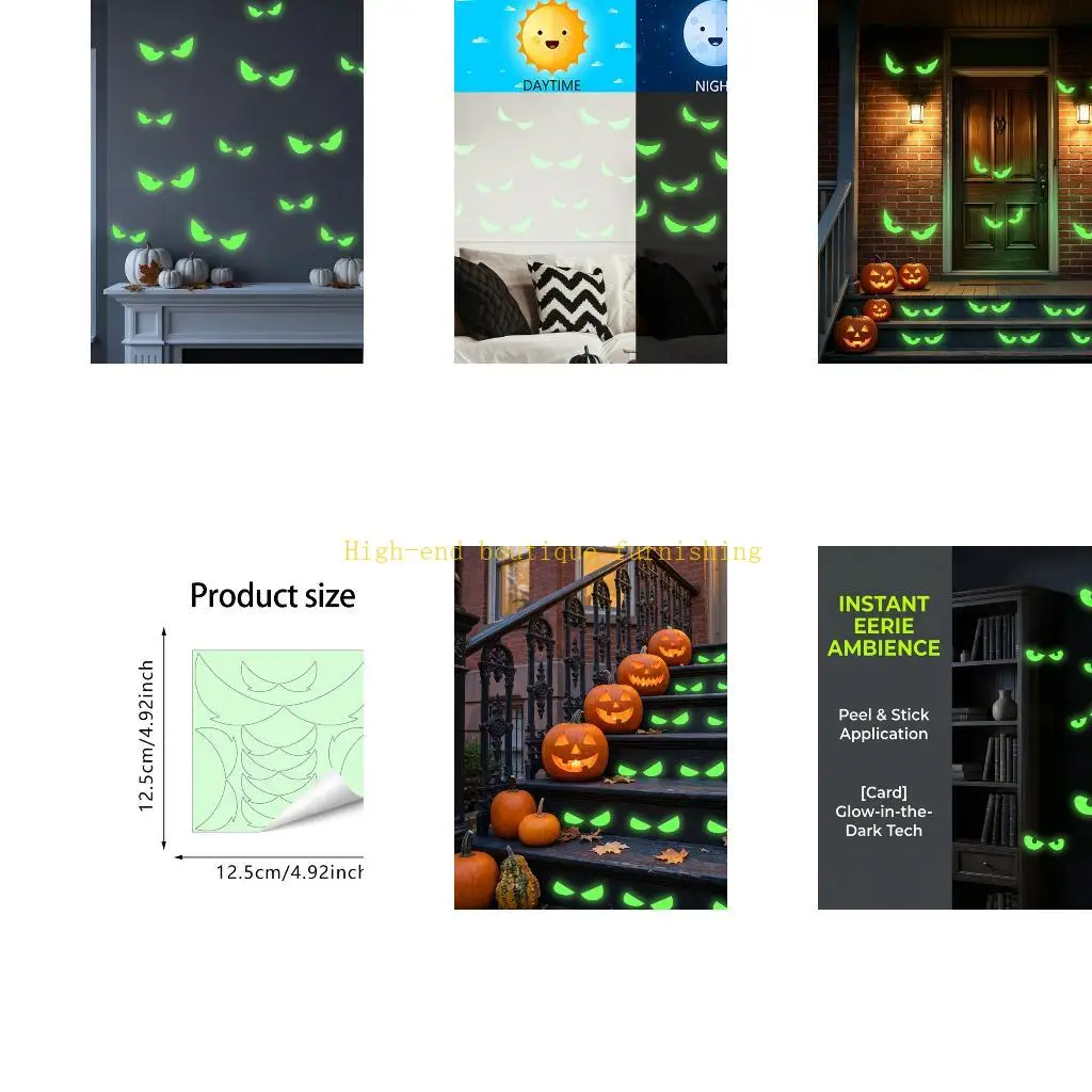 L9NB PVC Glowing Eye Sticker for Halloween Wall Accent and Eerie Rooms