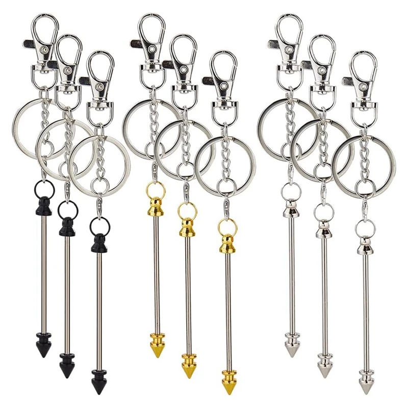 9Pcs 3 Colors Beadable Keychains Bulk Metal Beaded Keychain Bars Blanks Key Chains Bar With Claw Clasps Bead Keys Chain