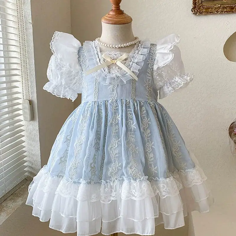 

Girl Lolita Dress Summer Western Style Children's Court Style Puffy Skirt Baby Girl Princess Dress