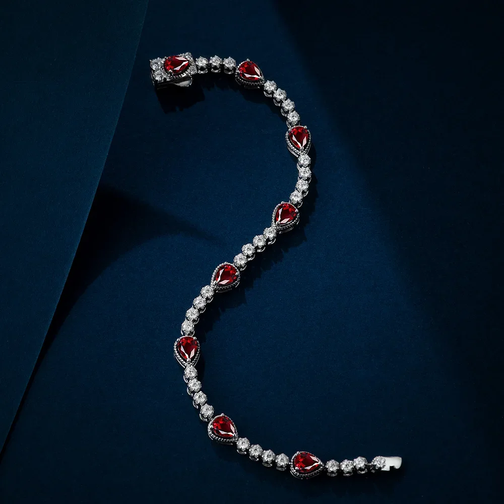 S925 Silver New Droplet 0.25 Carat Light Luxury Little Red Corundum 4 * 5 Papalacha Pink Charm Bracelet Wedding
