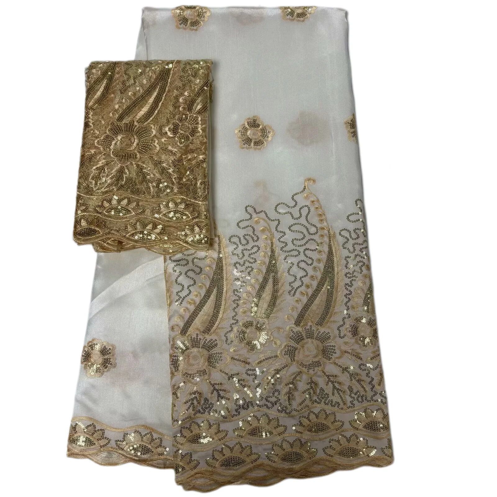 Pailletten George Kant 2025 Hoge Kwaliteit Indiase George Kant Stof Met Franse Netto Kant Stof Blouse Voor Trouwjurk 5 + 2Yards QZ