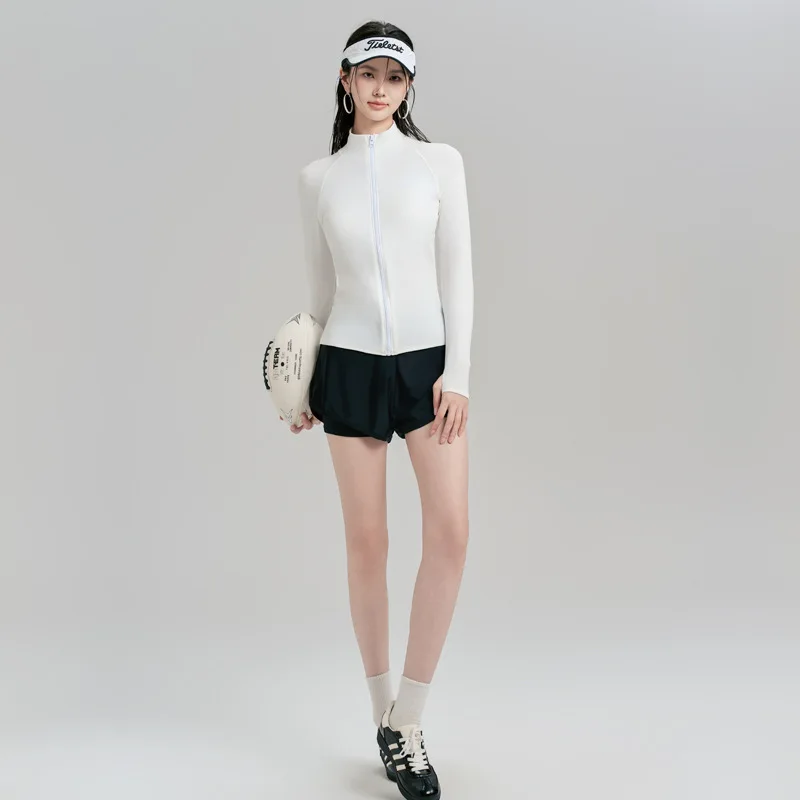 قميص سباحة نسائي مكون من قطعتين بأكمام طويلة مع حمالة صدر مدمجة، قميص سباحة مع شورت سفلي، ملابس رياضية مائية سريعة الجفاف #3