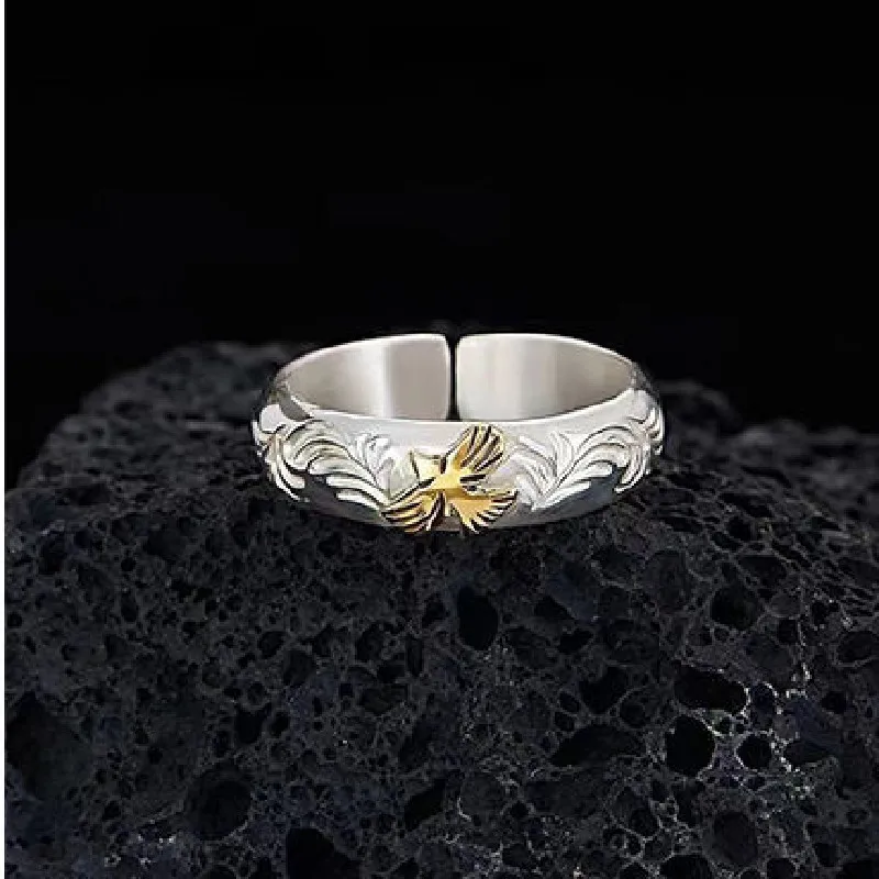 New Fashion Eagle Soaring Pattern 925 Sterling Silver Personality Creative Animal And Leaf Popular Opening Rings  TYB174