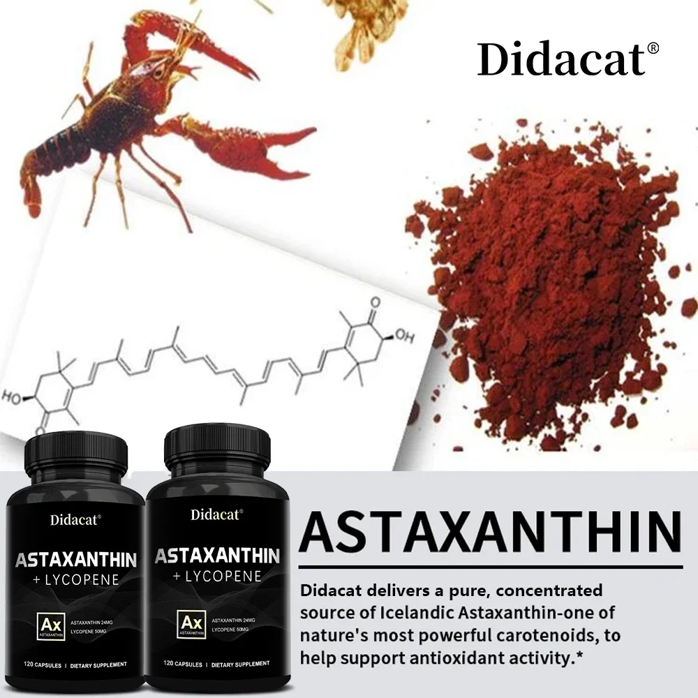 Astaxantina organica 24mg con licopene-visione delle articolazioni salute della prostata, integratore antiossidante, certificato Non ogm, senza glutine