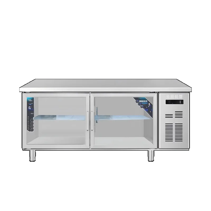 Commercial Single Temperature Stainless Steel Freezer Display Cabinet Double Glass Door Copper Tube Cooling Kitchen Storage