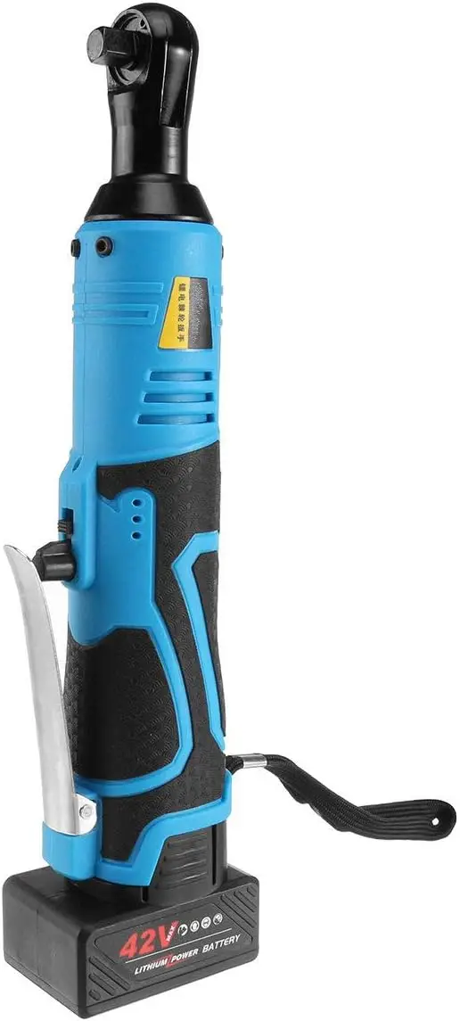 

Electric Wrench 3/8" Cordless Ratchet 42V Rechargeable Scaffolding 90N.M Right Angle Wrench Tool with 1/2 Battery Charger Kit