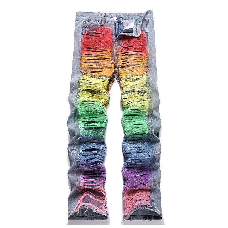 

Hip Hop Colorful Printed Casual Jeans Pants Straight Streetwear Harakuju Denim Trousers For Male