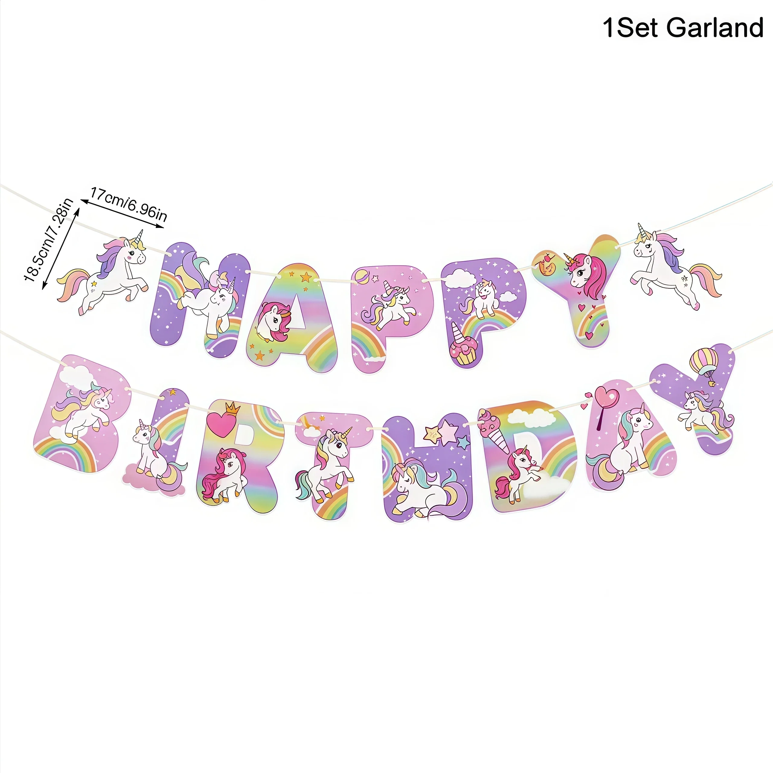 Rainbow Unicorn Birthday Decoration Party Supplie Cartoon Plate Cup Tablecloth Cute Balloon Birthday Party Favor Baby Shower view 3