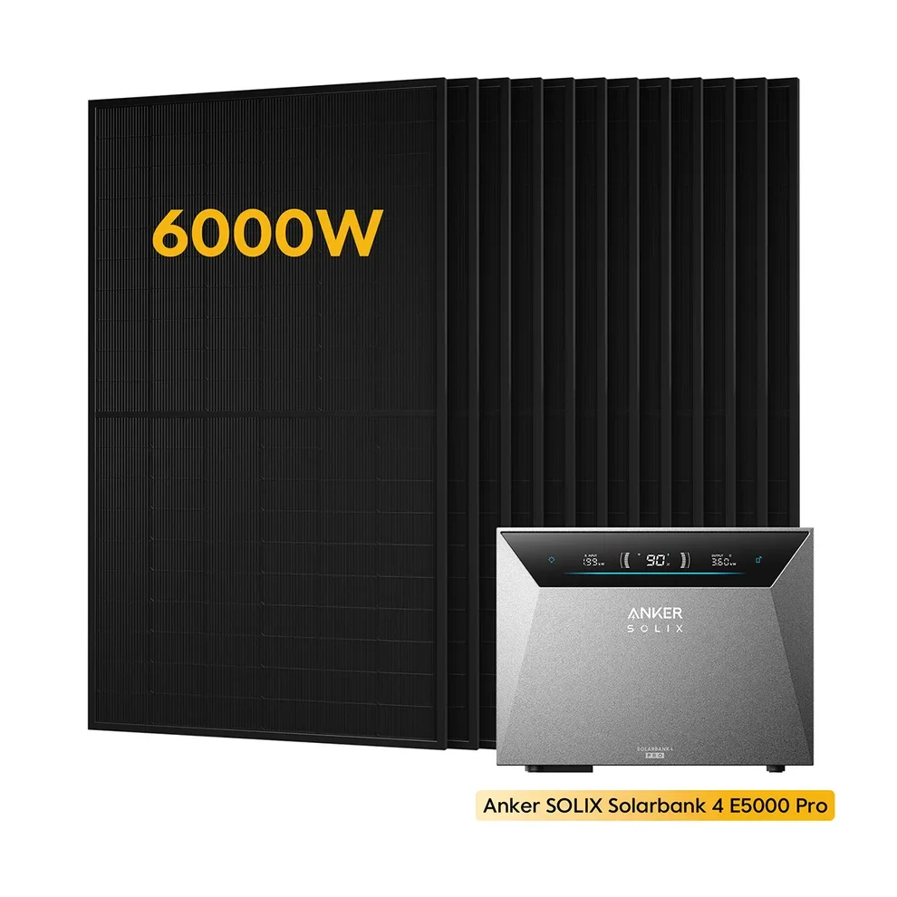 Anker SOLIX Solarbank 4 E5000 Pro (5,0 kWh), Smart Meter Gen 2, mit 12 × 500 Wp Bifaziale Solarmodule, 4 MPPT, bis zu 30 kWh Kapazität, bidirektionales Laden, Plug&Play, IP66 Schutzklasse, by