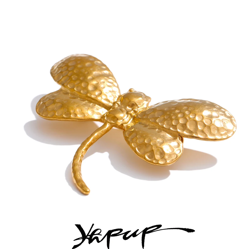 Yhpup Waterproof  Stainless Steel Metal Dragonfly Brooches Pin Trendy Costume Accessories Daily Wear Jewelry