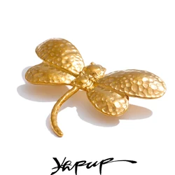 Yhpup Waterproof Stainless Steel Metal Dragonfly Brooches Pin Trendy Costume Accessories Daily Wear Jewelry