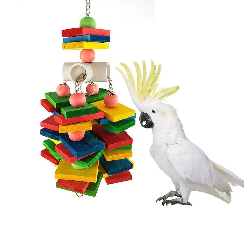 Parrot toy nibbling supplies, bird cage accessories, wooden colored diamond medium and large parrot bird toys