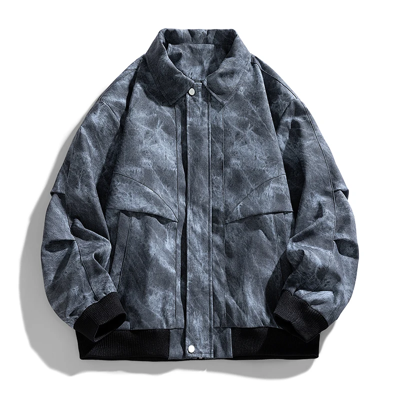 Autumn Winter Denim Jacket Men American High Street Outerwear Coats Fashion Tie-Dye Zipper Moto Biker Jean Jackets Mens Clothing