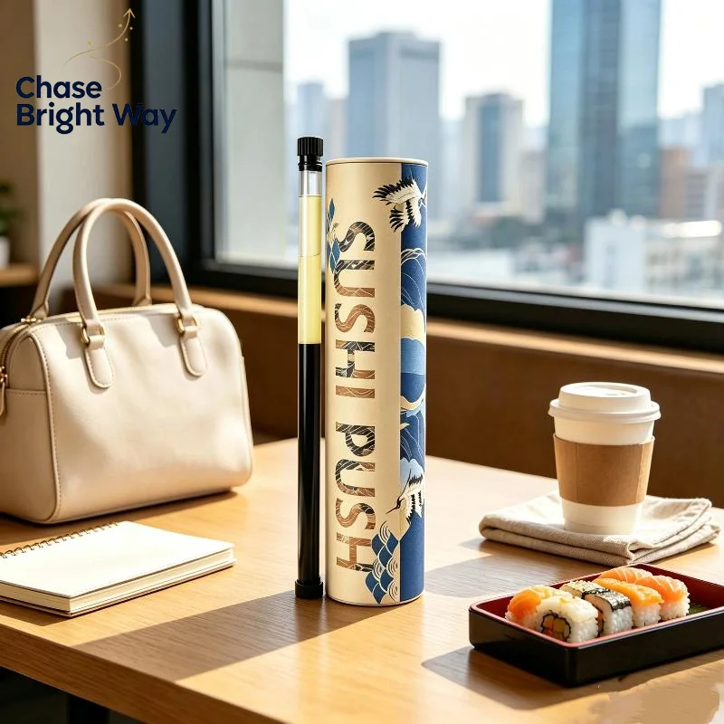 Push Up Sushi Push Box Round Food Grade Paper Tube with Sauce Straw Portable for Home DIY Sushi & Outdoor Food Serving