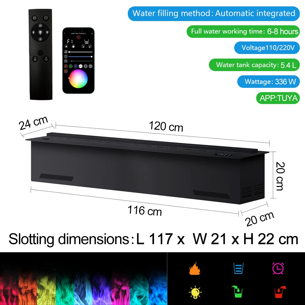 Water Elektrische Haard 3D Mist Haard Ingebouwde Realistische Mist Vlam Afstandsbediening APP Binnendecoratie Stoomhaard