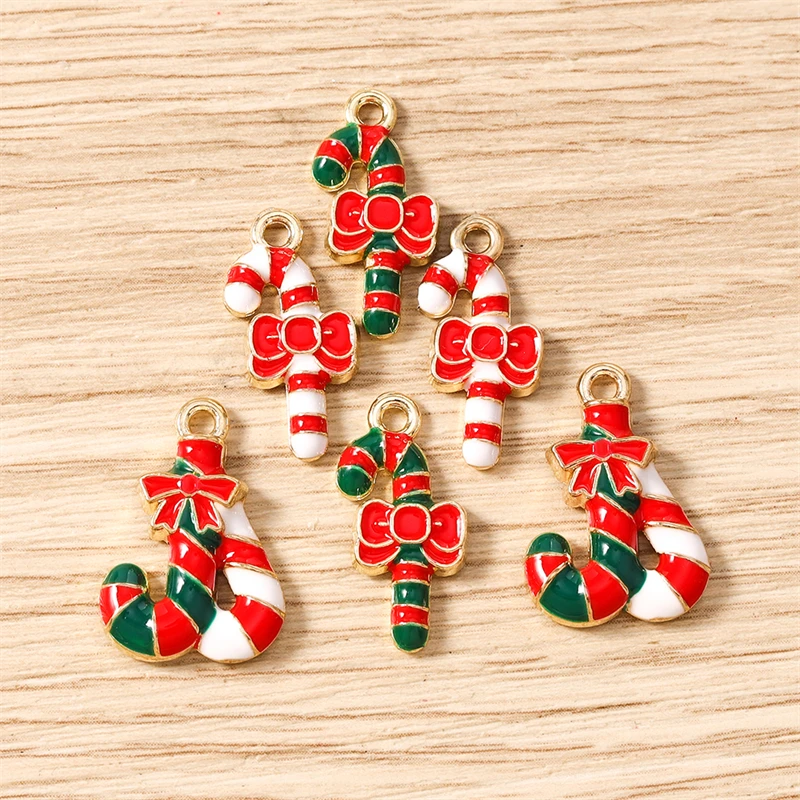 10 Stück Niedliche Emaille-Weihnachtsstock-Anhänger für Schmuckherstellung, Neujahrs-Ohrhänger, Halsketten, Armbänder, DIY-Zubehör – Detail 11