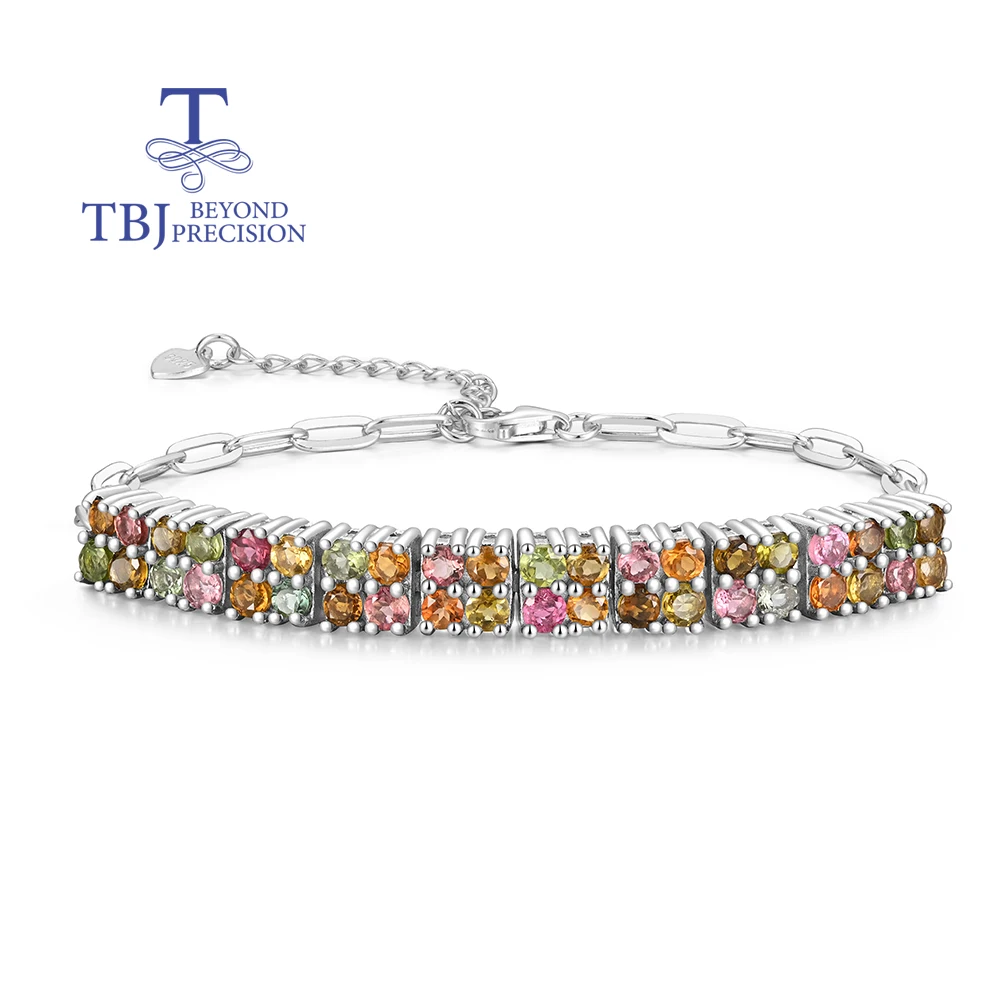 

Light luxury 925 Sterling silver women's Bracelet Natural Multicolor tourmaline round 2.5mm gemstone fine jewelry for party wear