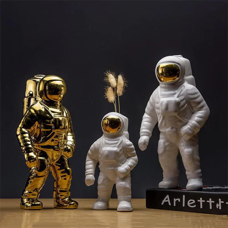 Modern Ceramic Astronaut Rocket Model UFO Astros Theme Sculpture Decoration Room Study Figurines Ornaments Crafts Art