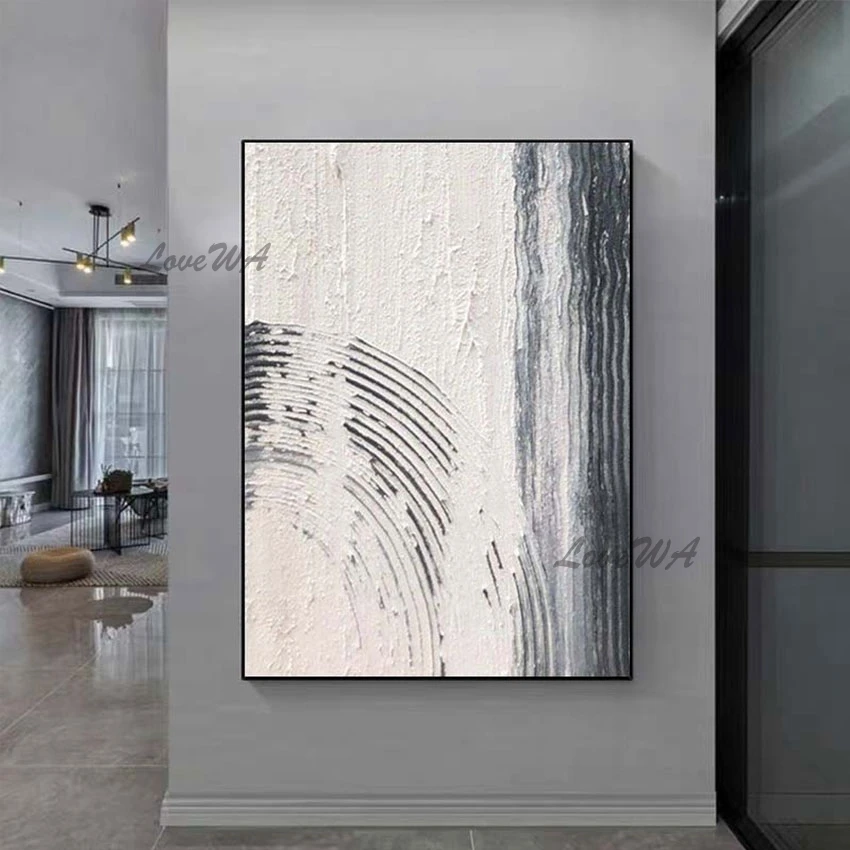 

Palette Knife Oil Painting Linen Canvas Art Modern Black White Acrylic Texture Abstract Artwork Wall Poster Unframed Idea Design