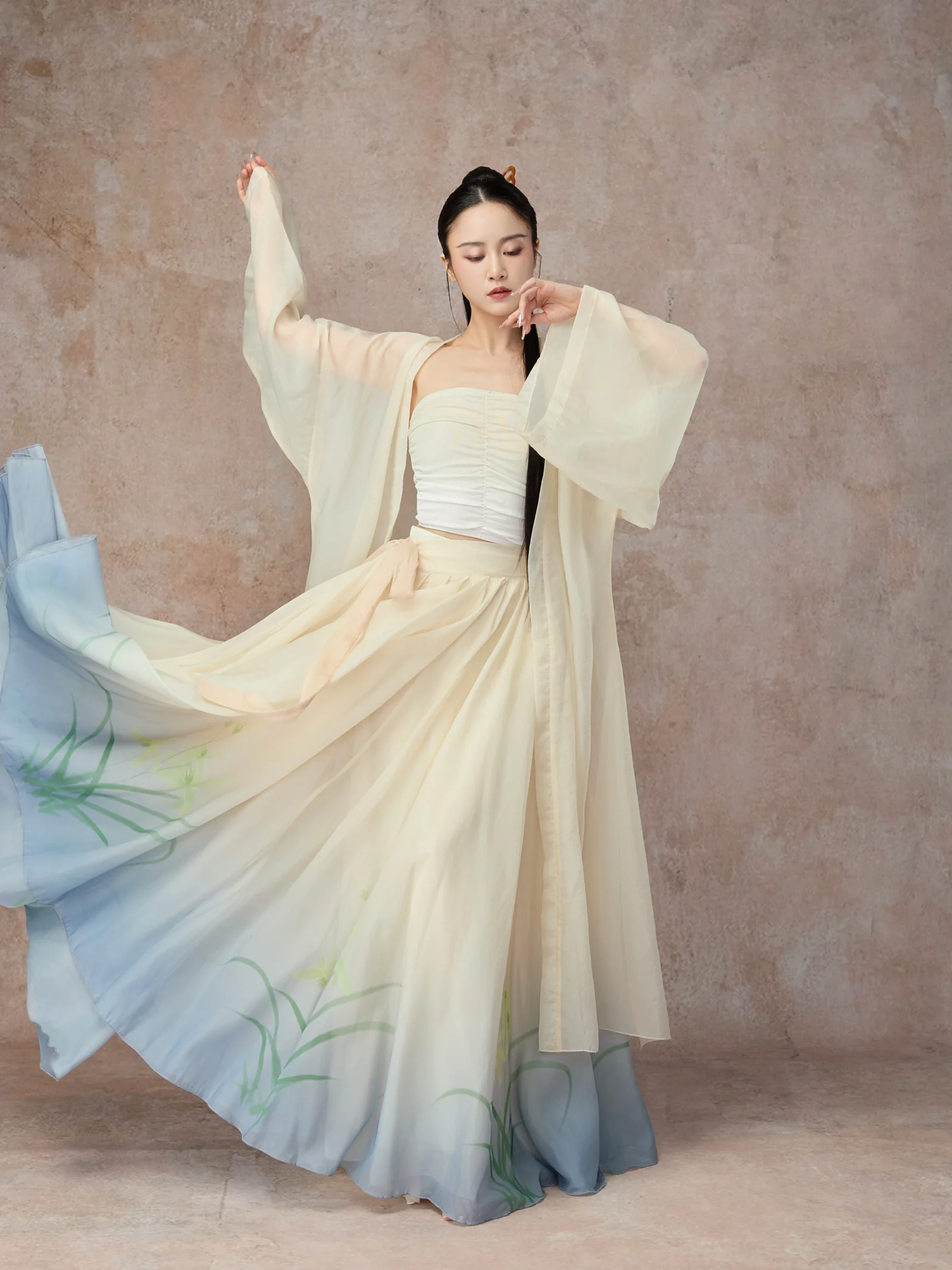 

Юбка из фатина с принтом в китайском стиле Rouran Xun для джазовых и классических танцев, с широким подолом, для сценических выступлений, женская модная одежда