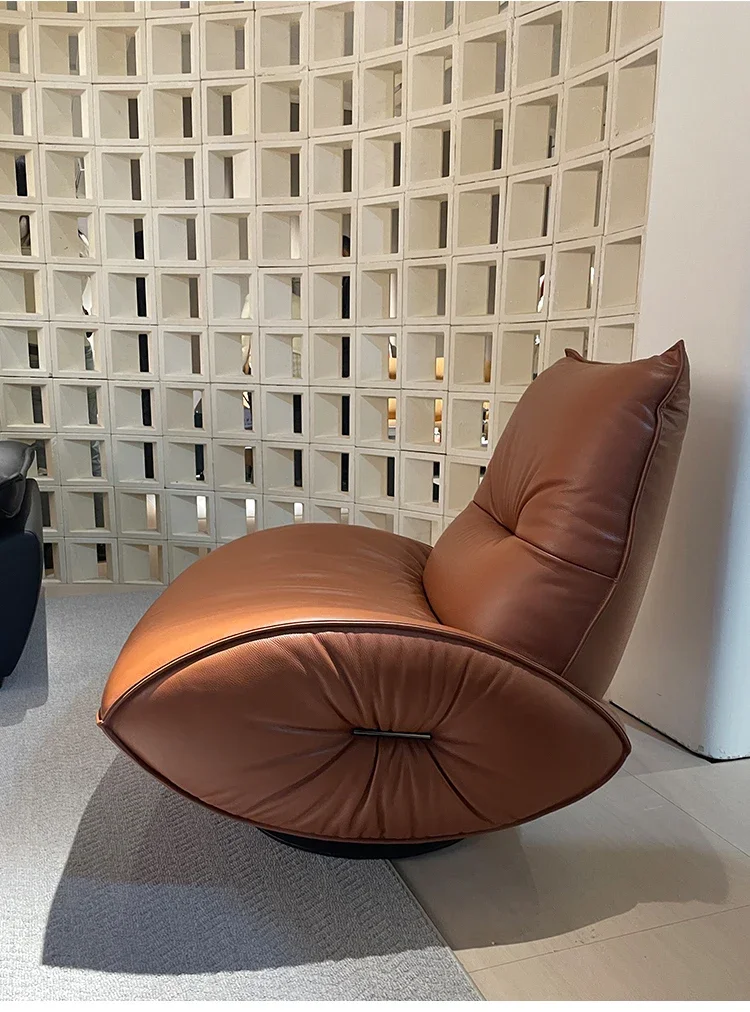 

Italian first-layer cowhide single sofa leather modern simple living room balcony casual lazy rotatable single chair