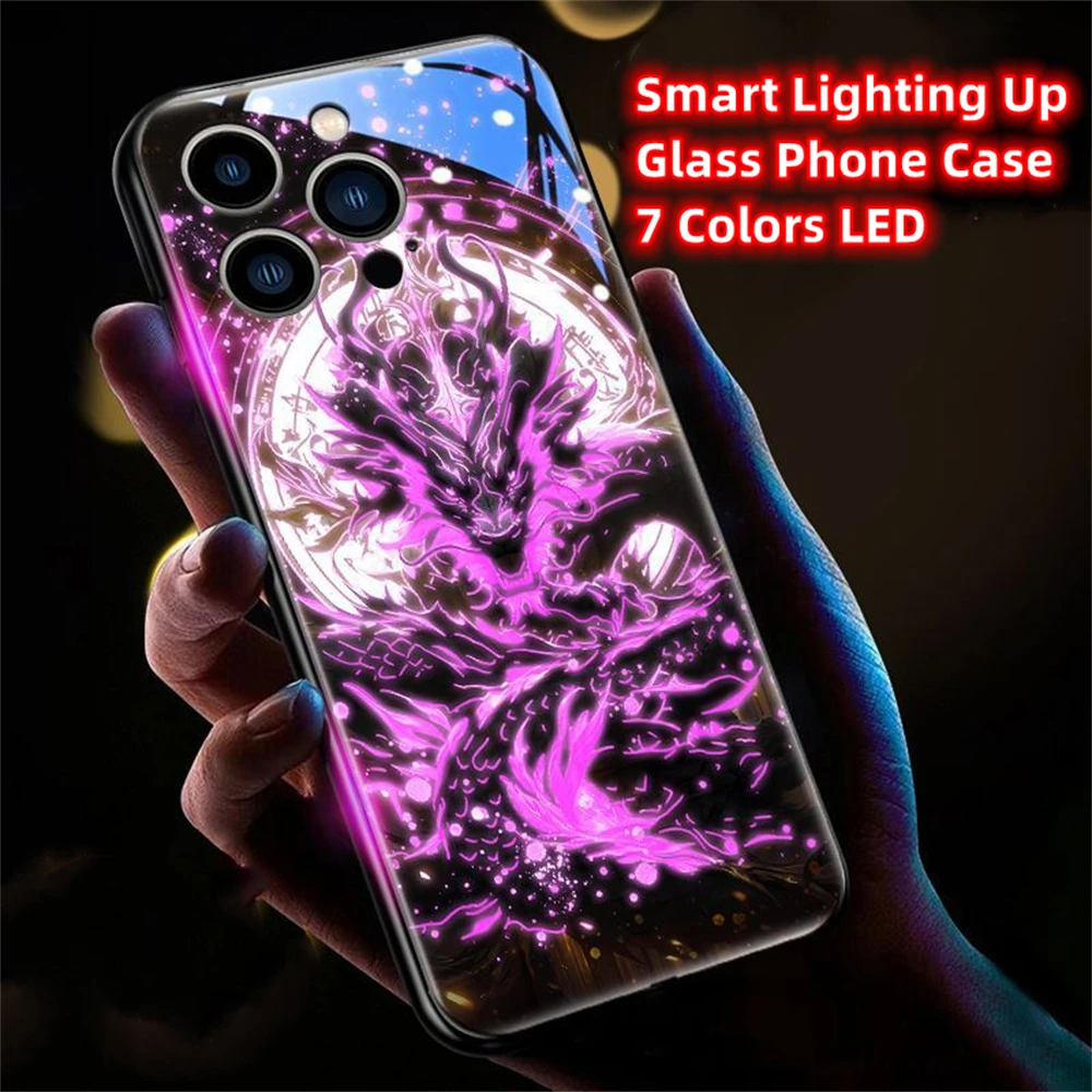 Cool Dragon Fury Sound Control LED Flash Custodie Cover in vetro luminoso per Samsung S25 S24 S23 S22 S21 S20 FE Plus Ultra