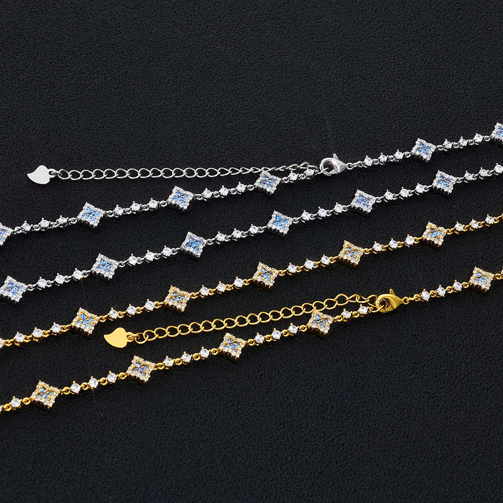 HHIOK Copper Zircon Tennis Bracelet for Women Blue Square CZ Iced Out Gold Silver Color Luxury Hip Hop Jewelry - view 2