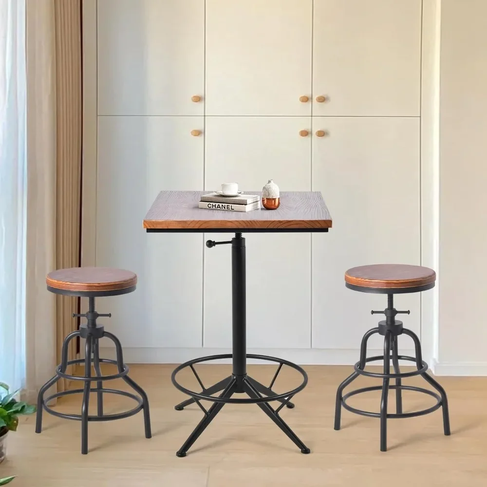 

Industrial 3 Pieces Bar Table Set Vintage Pub Table and Chairs Rustic High Top with Stools Farmhouse Dining Table