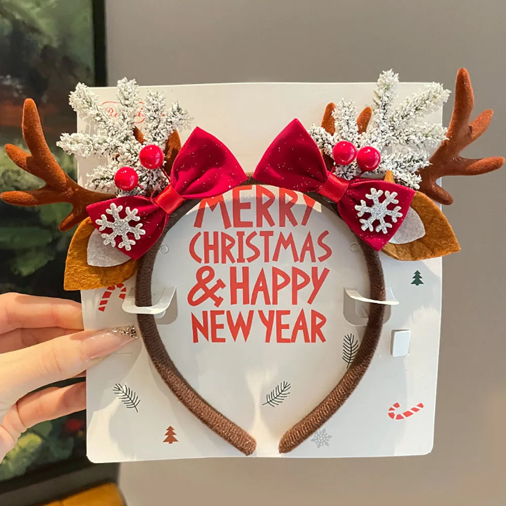 إكسسوارات شعر لطيفة، عصابة رأس مخملية لعيد الميلاد، عصابة رأس على شكل قرن الوعل الرنة، صديقة للبيئة، ربطة شعر مخملية حمراء على شكل قرن الوعل #6