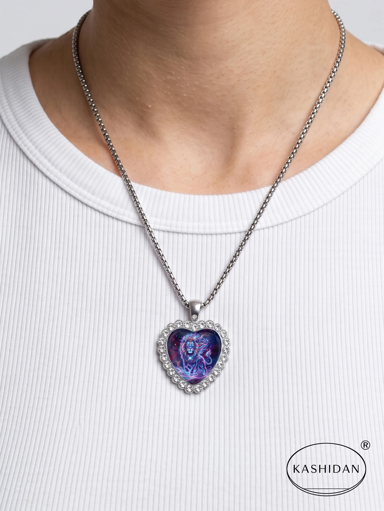 Vintage Silver Color Heart Pendant Necklace Constellation Leo Lion Astrology Galaxy Necklace Gift for Her
