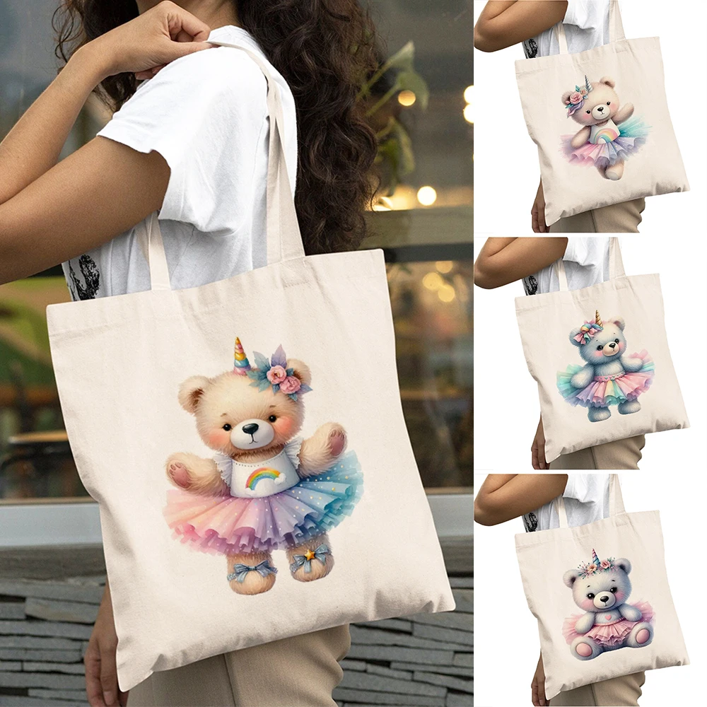 

Unicorn Teddy Girl Daily use Bags Ballet Bear Women Shopping Shoulder Handbag Rainbow Ballerina Lady Casual Shopper 40x45cm