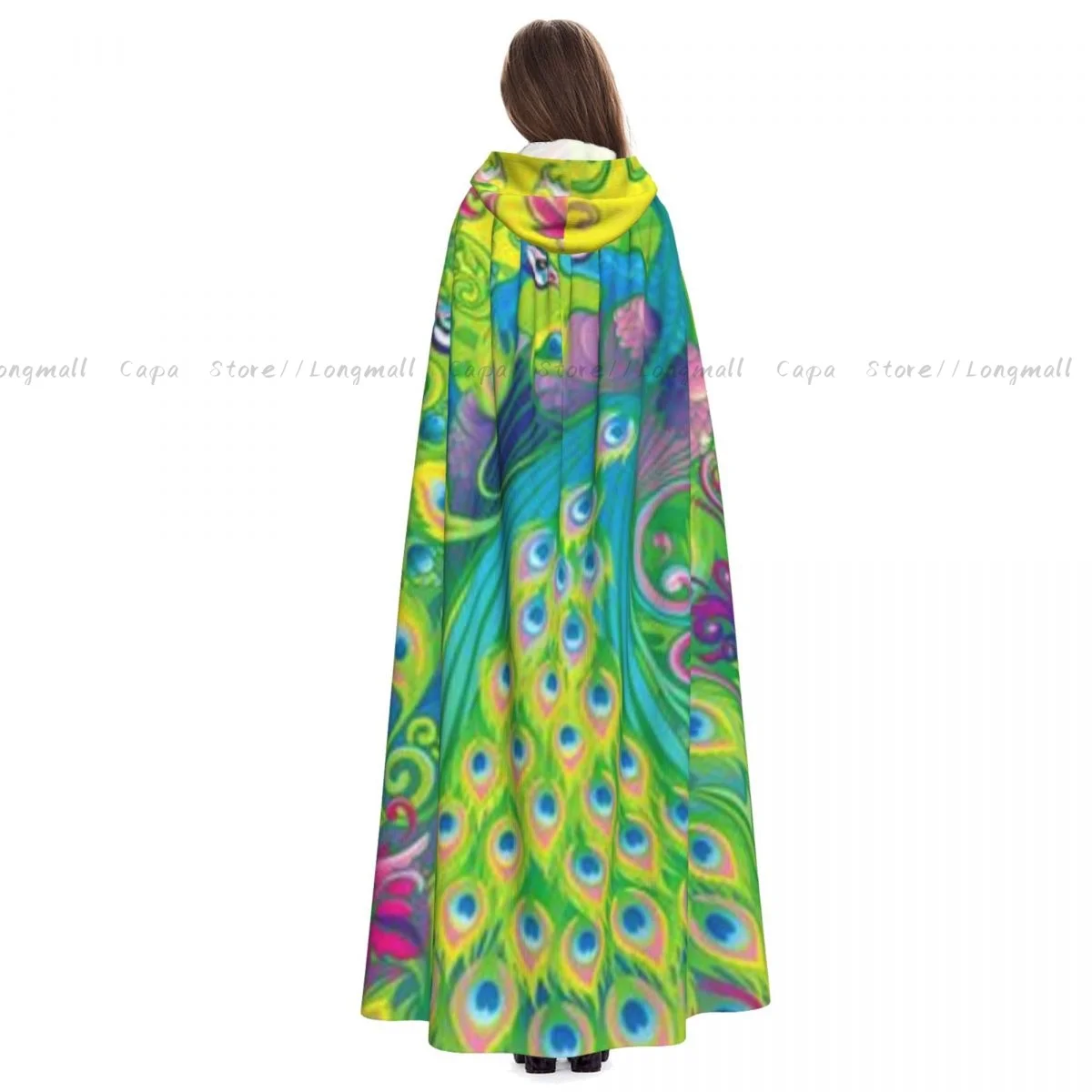 Adult Vampire Cape Hooded Robe Peacocks In The Garden Halloween Cloak Full Length Cosplay